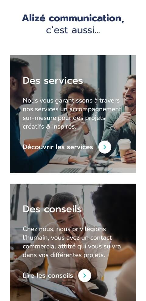 Capture d'écran mobile du site internet Alizée communication