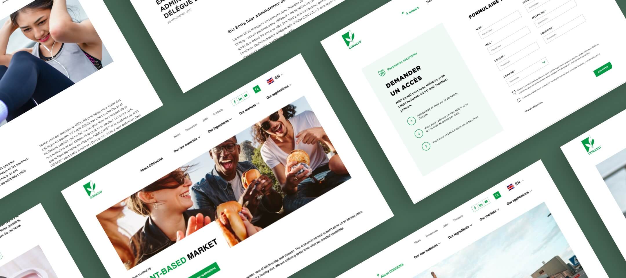 Visuels issus des maquettes UX/UI du site Cosucra