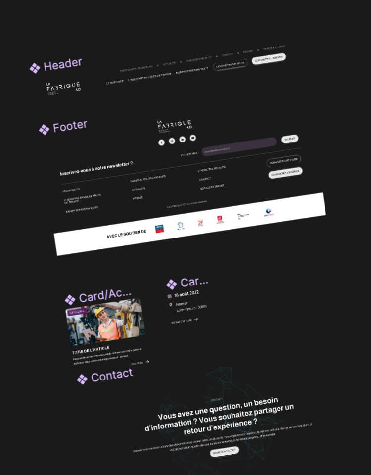 Capture d'écran des maquettes du site internet La Fabrique 4.0