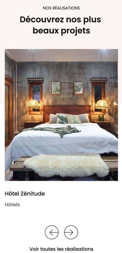 Capture d'écran du site Norlinge, visuel d'une chambre rustique avec des draps blancs