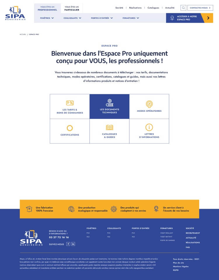 Capture d'écran du site internet SIPA
