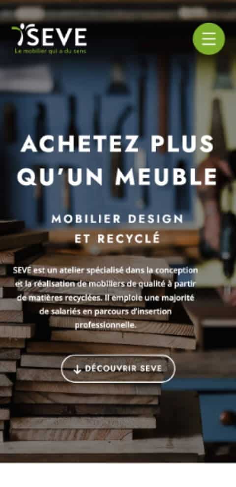 Capture d'écran du site internet Seve Mobilier