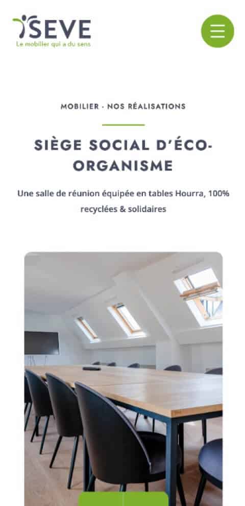 Capture d'écran du site internet Seve Mobilier