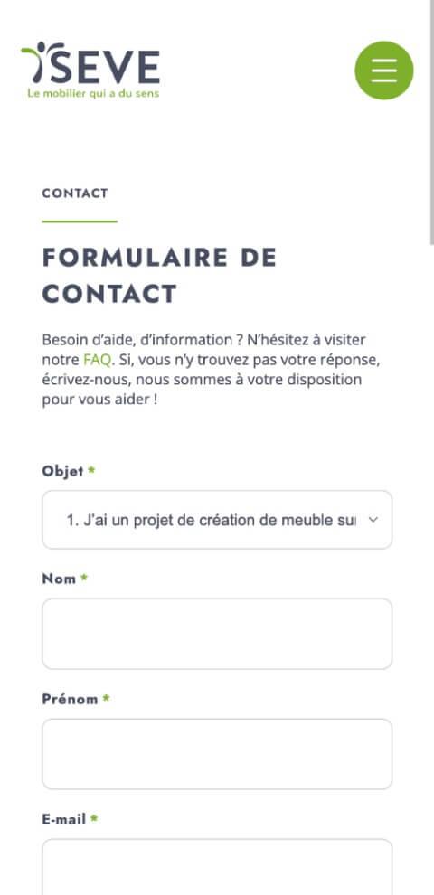 Capture d'écran du site internet Seve Mobilier
