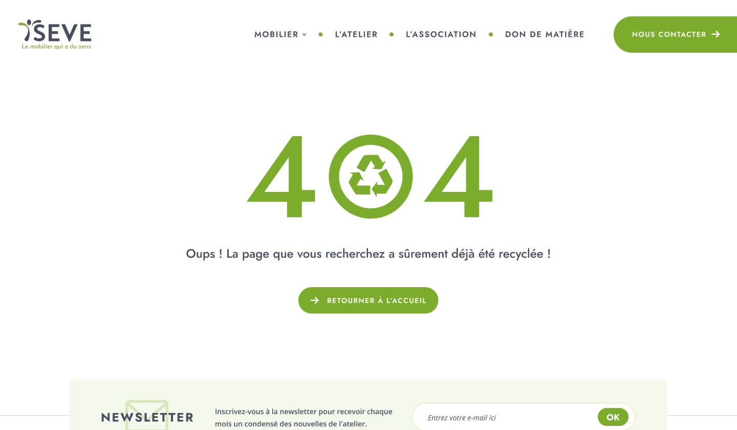 Capture d'écran du site internet Seve Mobilier