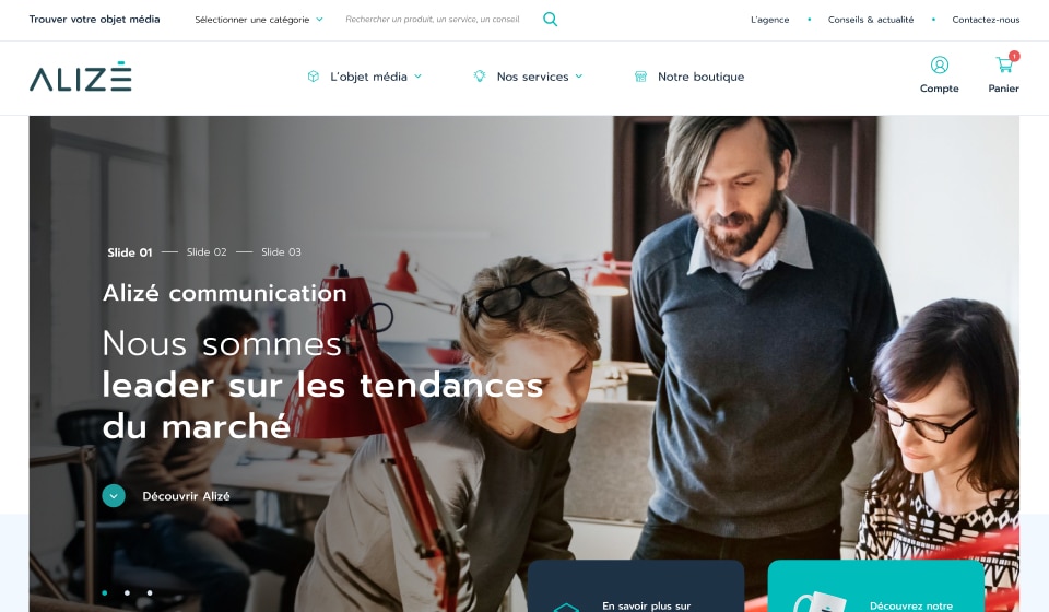 Capture d'écran de la Homepage du site alizée communication