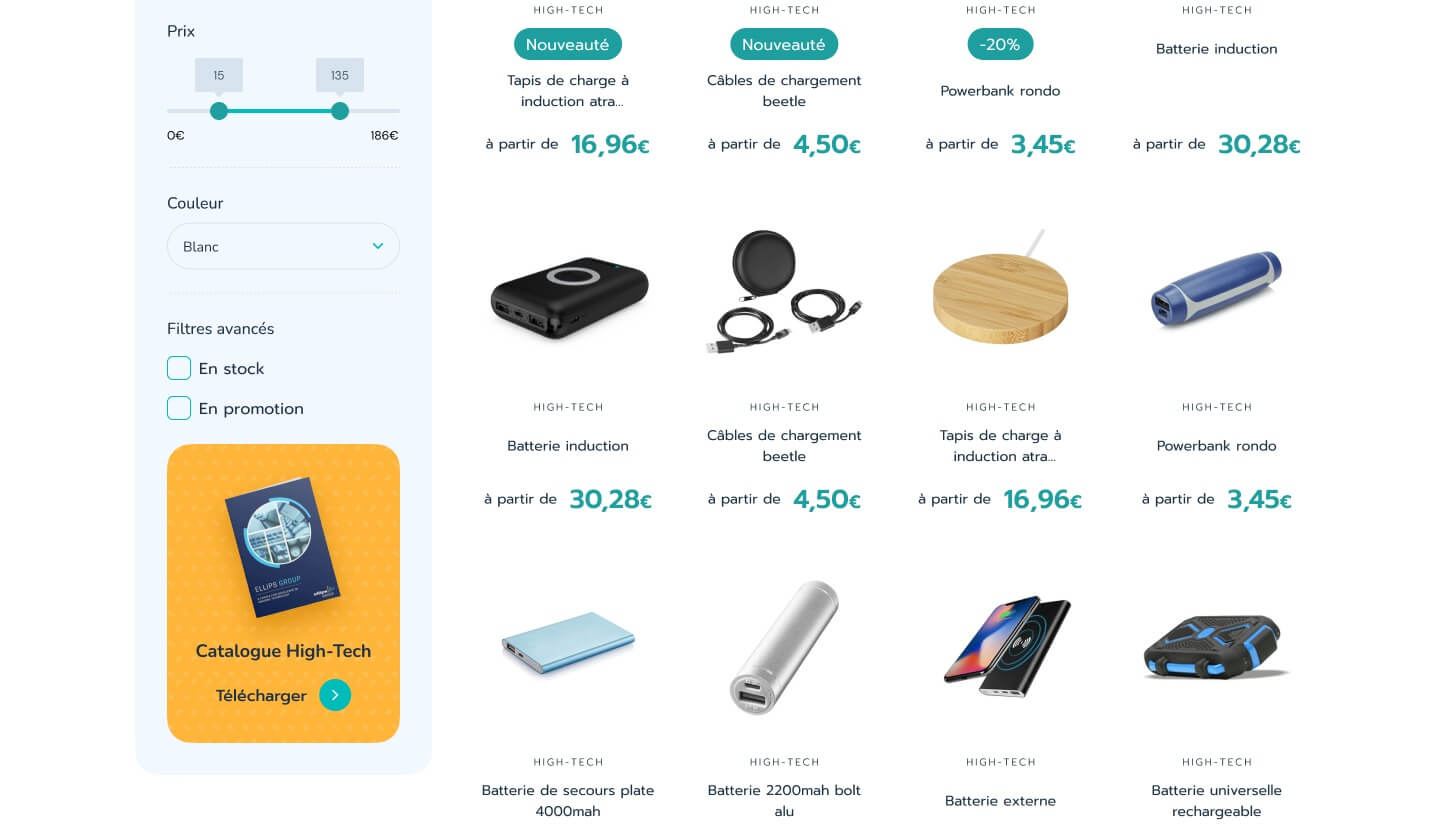 Capture d'écran du site internet Alizée communication avec des produits personnalisables