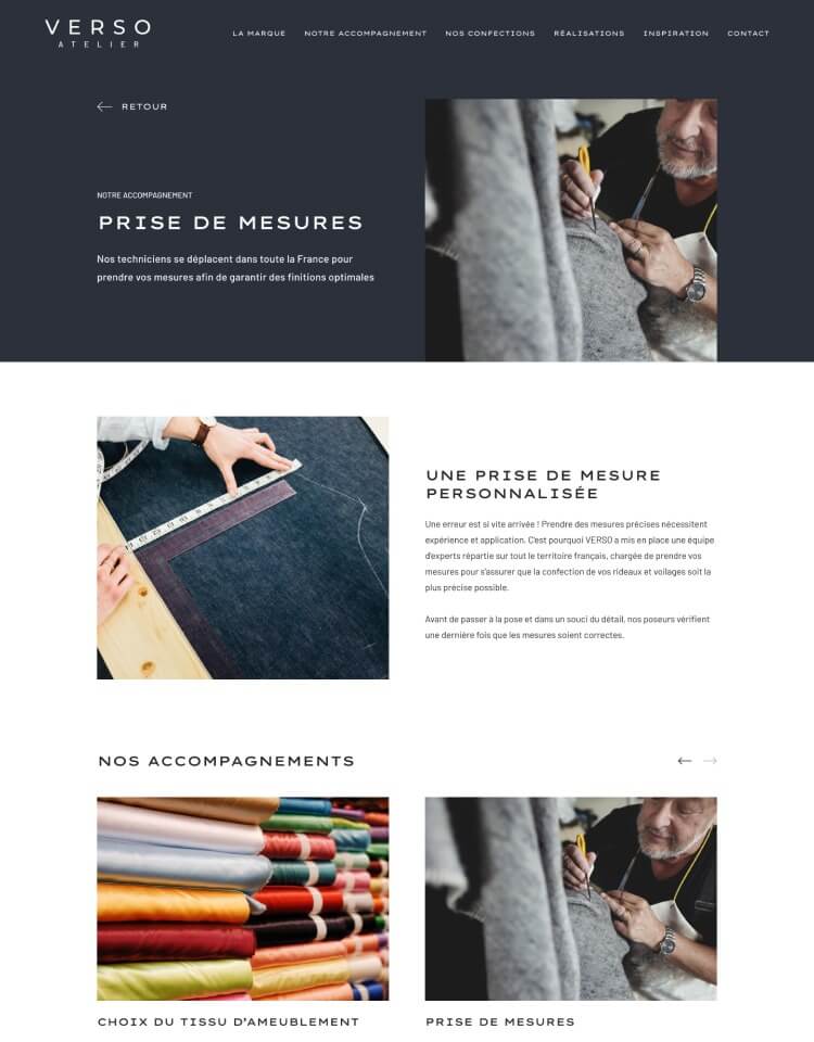 Capture d'écran du site internet Verso Atelier