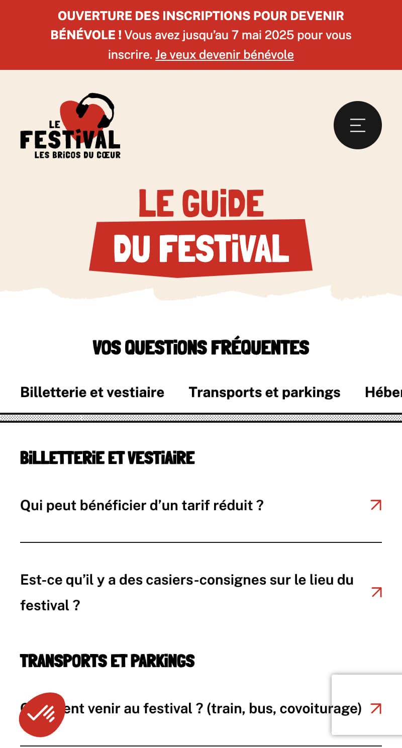 Capture d'écran du site internet Bricos du Coeur Festival