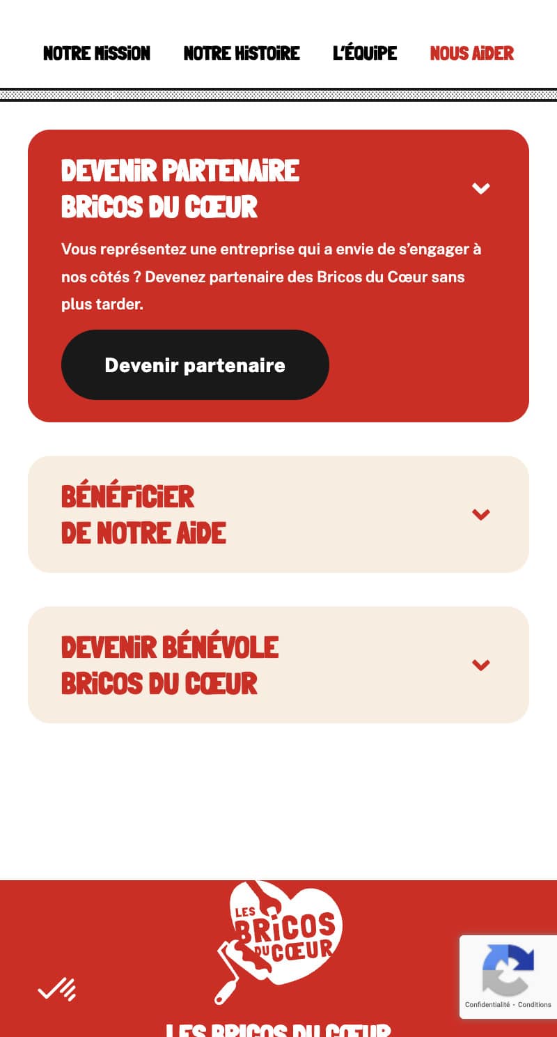 Page du site Brico du Coeur présentant les moyens de devenir leur partenaire