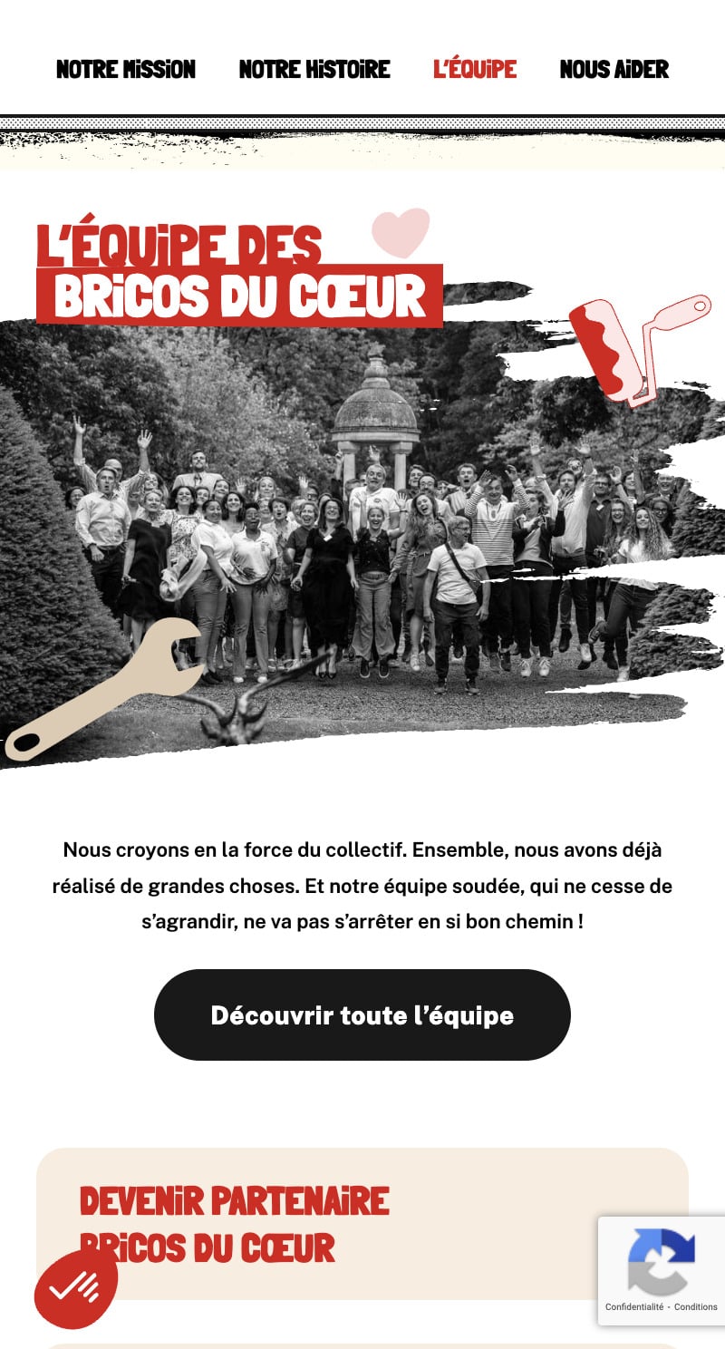 Page du site Brico du Coeur présentant leur équipe