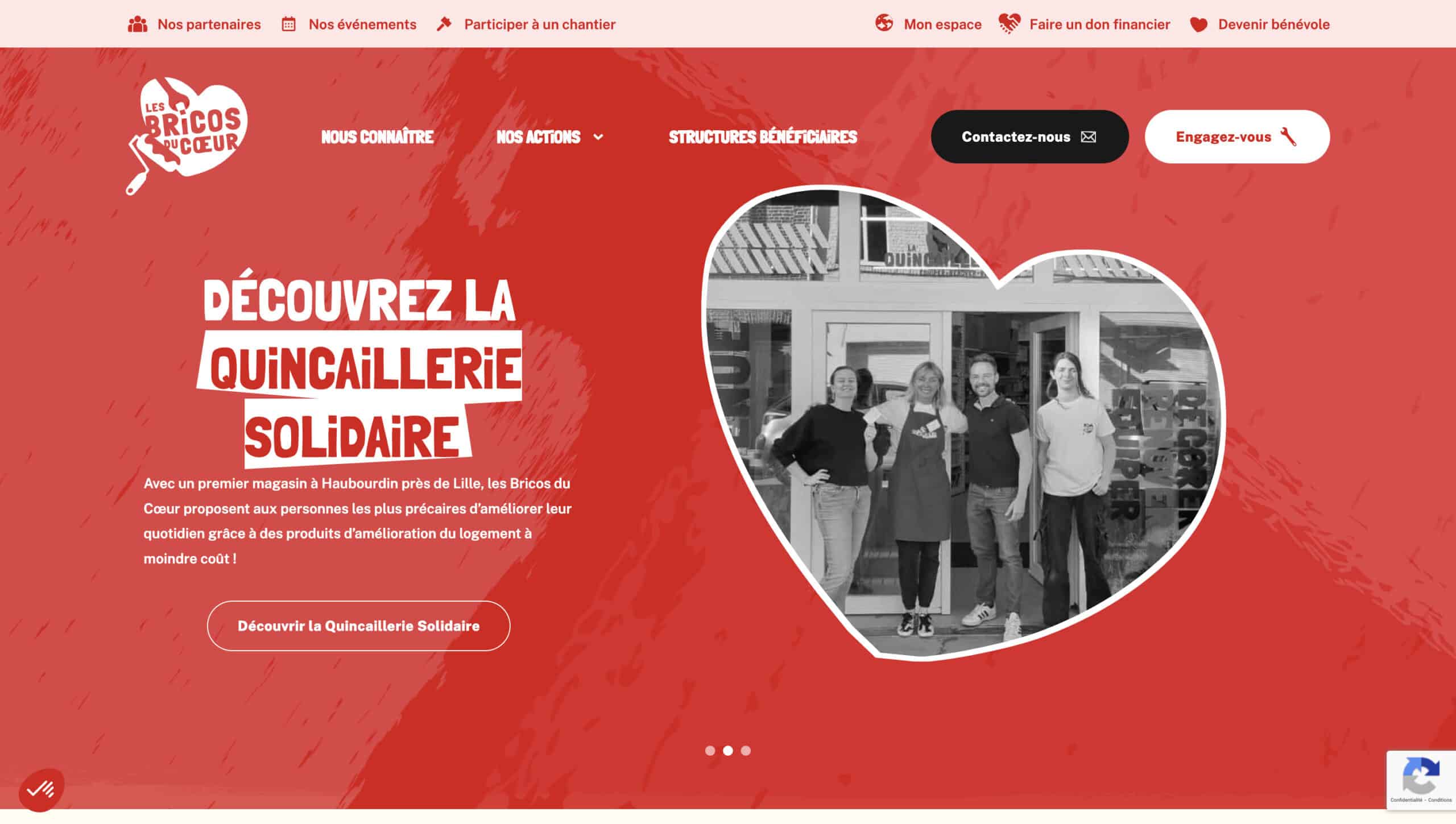 Page du site Brico du Coeur présentant la quincaillerie solidaire