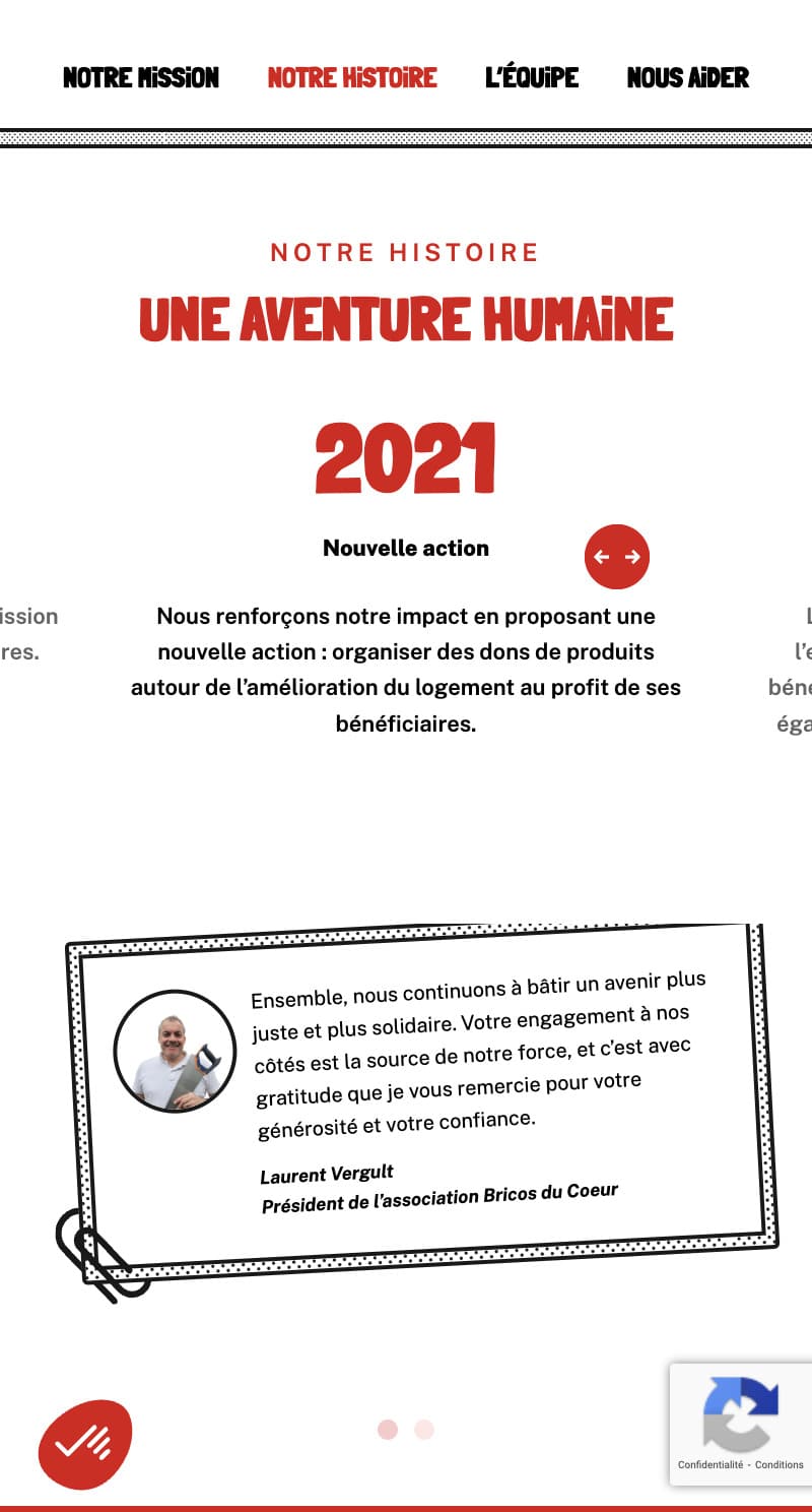 Page du site Brico du Coeur présentant leur histoire