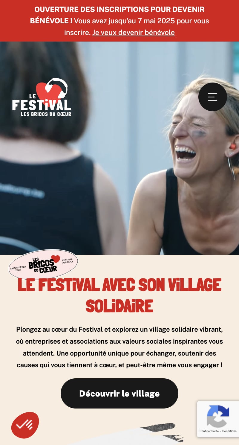 Capture d'écran du site internet Bricos du Coeur Festival