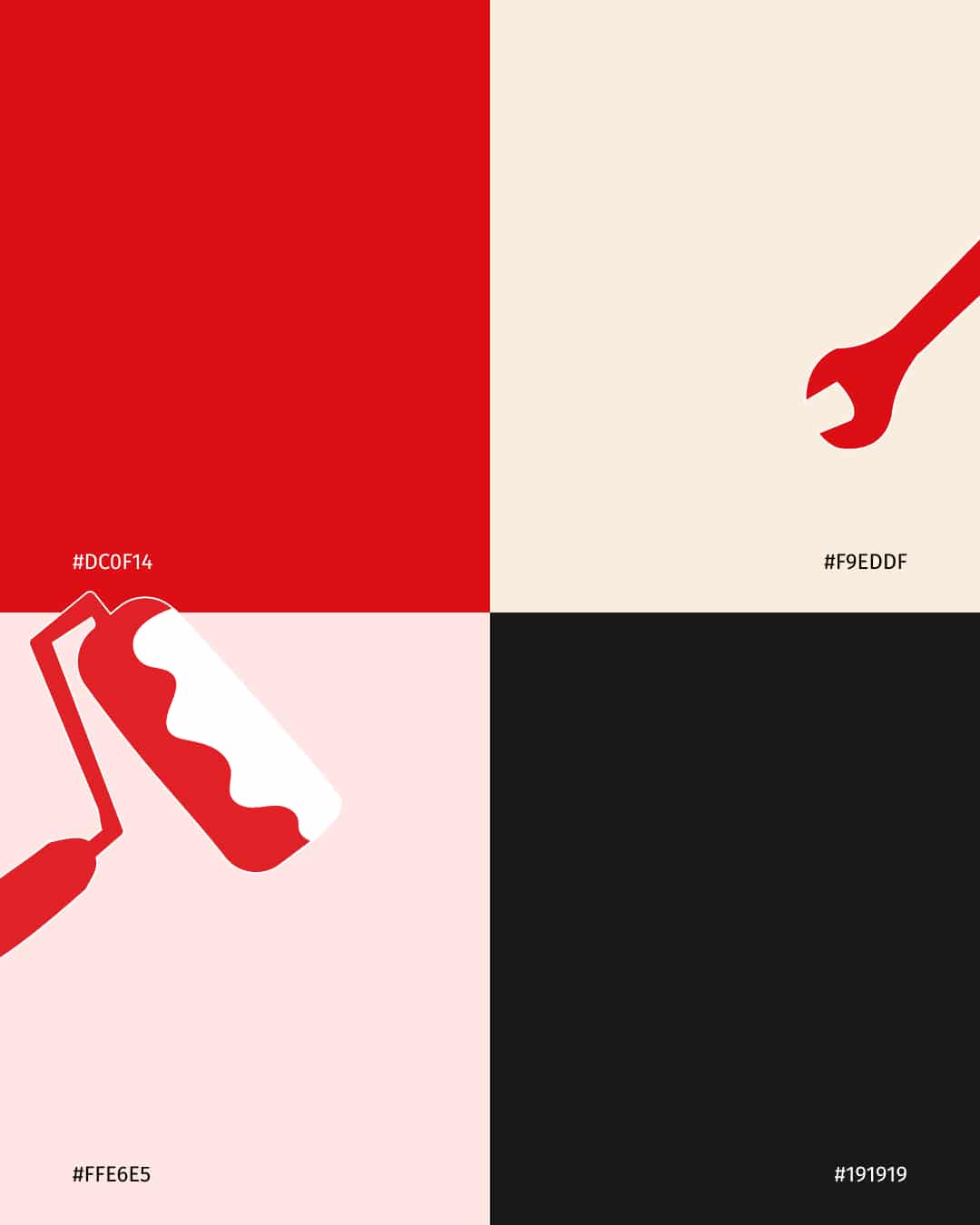 Visuel présentant les couleur rouge, beige, rose et noire du site Brico du coeur